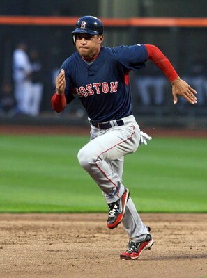 NEW YORK - APRIL 03:  Jacoby Ellsbury #46 of the Boston Red Sox runs the bases against the New York Mets on April 3, 2009 at Citi Field in the Flushing neighborhood of the Queens borough of New York City. The game marks the first time the Mets play in the