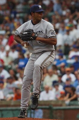CHICAGO - JULY 16:  Victor Santos #53 of the Milwaukee Brewers pitches during a game against the Chicago Cubs on July 16, 2004 at Wrigley Field in Chicago, Illinois.  The Brewers defeated the Cubs 3-2.  (Photo by Jonathan Daniel/Getty Images)