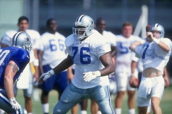 17 Jul 1998:  Offensive lineman Flozell Adams #76 of the Dallas Cowboys in action during the 1998 Dallas Cowboys Training Camp at the Midwestern State University in Wichita Falls, Texas. Mandatory Credit: Stephen Dunn  /Allsport
