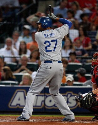 ATLANTA - AUGUST 02:  Matt Kemp #27 of the Los Angeles Dodgers against the Atlanta Braves on August 2, 2009 at Turner Field in Atlanta, Georgia.  (Photo by Kevin C. Cox/Getty Images)