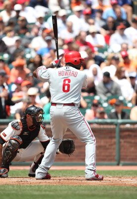 SAN FRANCISCO - AUGUST 02:  Ryan Howard #6 of the Philadelphia Phillies bats  against the San Francisco Giants  during a Major League Baseball game at AT&T Park on August 2, 2009 in San Francisco, California.  (Photo by Jed Jacobsohn/Getty Images)