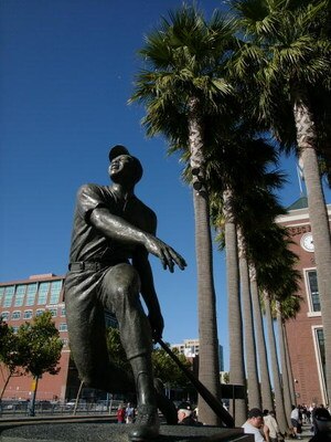 SAN FRANCISCO - SEPTEMBER 2: A statue of baseball legend Willie Mays stands in Willie Mays plaza before the game between the Colorado Rockies and the San Francisco Giants on September 2, 2004 at SBC Park in San Francisco, California.  The Rockies won 6-5.