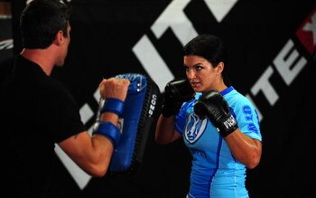 LOS ANGELES, CA - SEPTEMBER 17:  MMA Superstar Gina Carano during the Workout/Media Day with Kimbo Slice and Gina Carano at the Legends Mixed Martial Arts Training Center on September 17, 2008 in Los Angeles, California.  (Photo by Robert Laberge/Getty Im