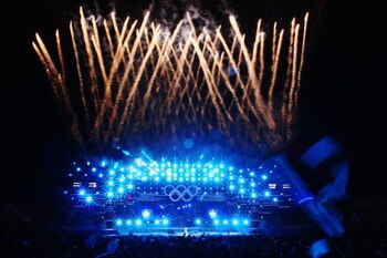 QINGDAO, CHINA - AUGUST 09:  Fireworks explode during the opening launch ceremony held at the Qingdao Olympic Sailing Center during day 1 of the Beijing 2008 Olympic Games on August 9, 2008 in Qingdao, China.  (Photo by Clive Mason/Getty Images)