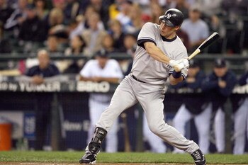 SEATTLE  - AUGUST 13:  Mark Teixeira #25 of the New York Yankees swings at the pitch during the game against the Seattle Mariners on August 13, 2009 at Safeco Field in Seattle, Washington. (Photo by Otto Greule Jr/Getty Images)   