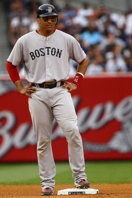 NEW YORK - AUGUST 08: Victor Martinez #41 of the Boston Red Sox waits on second base against the New York Yankees of the Boston Red Sox during their game on August 8, 2009 at Yankee Stadium in the Bronx borough of New York City.  (Photo by Chris McGrath/G