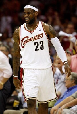 CLEVELAND - MAY 28:  LeBron James #23 of the Cleveland Cavaliers reacts between plays against the Orlando Magic in Game Five of the Eastern Conference Finals during the 2009 Playoffs at Quicken Loans Arena on May 28, 2009 in Cleveland, Ohio. NOTE TO USER: