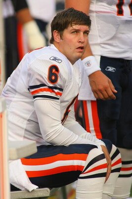 ORCHARD PARK, NY - AUGUST 15:  Quarterback Jay Cutler #6 of the Chicago Bears looks on from the sideline during the preseason game against the Buffalo Bills on August 15, 2009 at Ralph Wilson Stadium in Orchard Park, New York. The Bills won 27-20. (Photo 