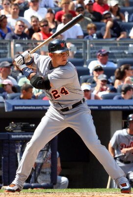NEW YORK - JULY 19:  Miguel Cabrera #24 of the Detroit Tigers bats against the New York Yankees on July 19, 2009 at Yankee Stadium in the Bronx borough of New York City.  (Photo by Jim McIsaac/Getty Images)