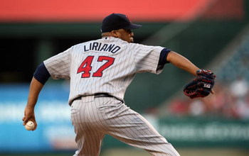 ANAHEIM, CA - JULY 24: Francisco Liriano #47 of the Minnesota Twins throws a pitch against the Los Angeles Angels of Anaheim on July 24, 2009 at Angel Stadium in Anaheim, California. (Photo by Stephen Dunn/Getty Images)