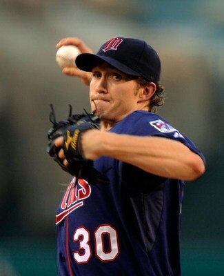 ANAHEIM, CA - JULY 23:  Scott Baker #30 pitcher for the Minnesotta Twins throws a pitch against the Los Angeles Angels of Anaheim during the first inning of the baseball game on July 23, 2009 in Anaheim, California.  (Photo by Kevork Djansezian/Getty Imag
