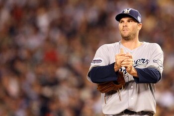 NEW YORK - JULY 15:  National League All-Star starting pitcher Ben Sheets #15 of Milwaukee Brewers looks on during the 79th MLB All-Star Game at Yankee Stadium on July 15, 2008 in the Bronx borough of New York City.  (Photo by Nick Laham/Getty Images)