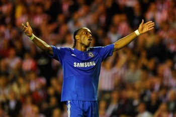 SUNDERLAND, ENGLAND - AUGUST 18:  Didier Drogba of Chelsea gestures during the Barclays Premier League match between Sunderland and Chelsea at the Stadium of Light on August 18, 2009 in Manchester, England. (Photo by Michael Regan/Getty Images)