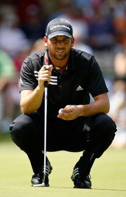GREENSBORO, NC - AUGUST 23:  Sergio Garcia of Spain lines up a putt on the 5th hole during the final round of the Wyndham Championship at Sedgefield Country Club on August 23, 2009 in Greensboro, North Carolina  (Photo by Streeter Lecka/Getty Images)