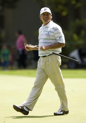 GREENSBORO, NC - AUGUST 22: Fred Couples smiles after making a birdie on the first hole during the third round of the Wyndham Championship at Sedgefield Country Club  on August 22, 2009 in Greensboro, North Carolina. (Photo by Chris Keane/Getty Images)