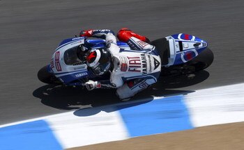 MONTEREY, CA - JULY 4:  Jorge Lorenzo of Spain rides the #99 Fiat Yamaha during qualifying for the Moto GP Red Bull U. S. Grand Prix at the Mazda Raceway Laguna Seca on July 4, 2009 in Monterey, California.  (Photo by Robert Laberge/Getty Images)