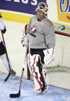 CALGARY, AB - AUGUST 24: A jovial goaltender Martin Brodeau during the second practice of the Team Canada Olympic Orientation Camp on August 24, 2009 at the Pengrowth Saddledome in Calgary, Alberta, Canada. (Photo by Mike Ridewood/Getty Images)
