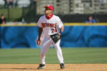 VIERA, FL - MARCH 2:  Infielder Ian Desmond #74 of the Washington Nationals fields against the New York Mets during MLB Spring Training action on March 2, 2005 at the Space Coast Stadium in Viera, Florida. The Washington Nationals defeated the Mets 5-3. (