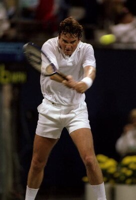 8 Aug 1995:  Jimmy Connors in action against Cristiano Caratti during the Infiniti Open.  Caratti won the match 6-4, 6-4. Mandatory Credit: Otto Greule  /Allsport