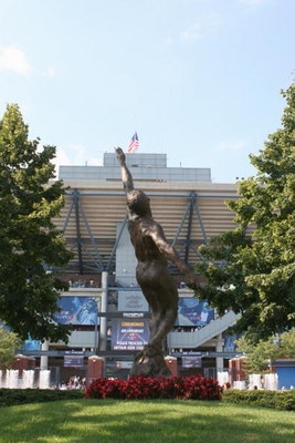 NEW YORK - SEPTEMBER 11: A general view of the Arthur Ashe Statue and Stadium during the men's final of the US Open at the USTA National Tennis Center in Flushing Meadows Corona Park on September 11, 2005 in the Flushing neighborhood of the Queens borough