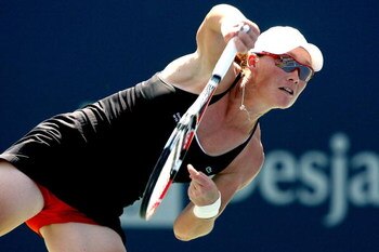 TORONTO, ON - AUGUST 21:  Samantha Stosur of Australia serves to Elena Dementieva of Russia during the Rogers Cup at the Rexall Center on August 21, 2009 in Toronto, Ontario, Canada.  (Photo by Matthew Stockman/Getty Images)