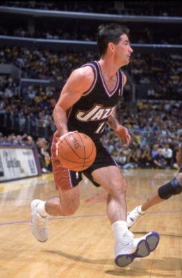 1 Nov 2000:  John Stockton #12 of the Utah Jazz moves with the ball during the game against the Los Angeles Lakers at the Staples Center in Los Angeles, California. The Jazz defeated the Lakers 97-92.  NOTE TO USER: It is expressly understood that the onl