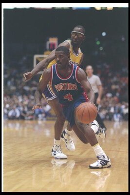 20 Apr 1995:  Guard Joe Dumars of the Detroit Pistons moves the ball during a game against the Chicago Bulls at the United Center in Chicago, Illinois. Mandatory Credit: Jonathan Daniel  /Allsport Mandatory Credit: Jonathan Daniel  /Allsport