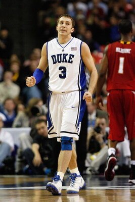 ATLANTA - MARCH 14:  Greg Paulus #3 of the Duke Blue Devils walks upcourt against the Maryland Terrapins during the semifinals of the 2009 ACC Men's Basketball Tournament on March 14, 2009 at the Georgia Dome in Atlanta, Georgia.  (Photo by Kevin C. Cox/G