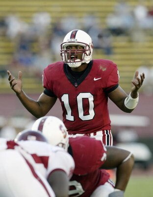 PALO ALTO, CA  - OCTOBER 18:  Quarterback Chris Lewis #5 of the Stanford Cardinals calls out he snap count during the game against the Washington State Cougars on October 18, 2003 at Stanford Stadium in Palo Alto, California.  Washington State defeated St