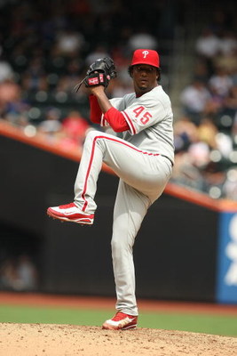 NEW YORK - AUGUST 23: Pedro Martinez #45 of the Philadelphia Phillies pitches against The New York Mets during their game on August 23, 2009 at Citi Field in the Flushing neighborhood of the Queens borough of New York City. (Photo by Al Bello/Getty Imag