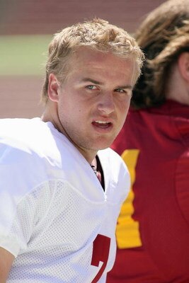 LOS ANGELES, CA - APRIL 25: Quarterback Matt Barkley #7 of the USC Trojans looks on during the spring game on April 25, 2009 at the Los Angeles Memorial Coliseum in Los Angeles, California.  The cardinal team won 16-10.  (Photo by Jeff Golden/Getty Images