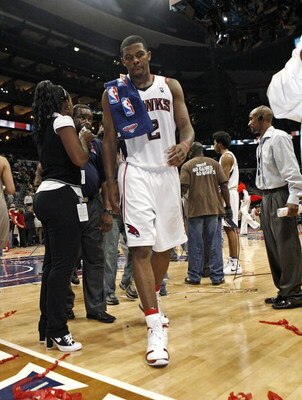 ATLANTA - APRIL 28: Guard Joe Johnson #2 of the Atlanta Hawks had 35 points in Game Four of the Eastern Conference Quarterfinals against the Boston Celtics during the 2008 NBA Playoffs at the Philips Arena on April 28, 2008 in Atlanta, Georgia. The Hawks 