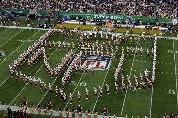 TAMPA, FL - FEBRUARY 01:  A marching band performs during the pre-game show prior to the start of Super Bowl XLIII between the Arizona Cardinals and the Pittsburgh Steelers on February 1, 2009 at Raymond James Stadium in Tampa, Florida.  (Photo by Doug Be
