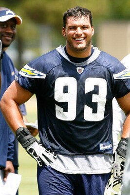 SAN DIEGO - MAY 03: Defensive end Luis Castillo #93 of the San Diego Chargers smiles during a break in minicamp practice at the team's training facility on May 3, 2009 in San Diego, California. (Photo by Kevin Terrell/Getty Images)