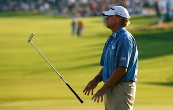 JERSEY CITY, NJ - AUGUST 30:  Steve Stricker reacts after missing his par putt on the 18th green during the final round of The Barclays on August 30, 2009 at Liberty National in Jersey City, New Jersey.  (Photo by Kevin C. Cox/Getty Images)