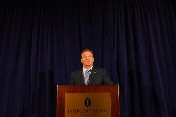NEW YORK - JULY 27:  NFL Commissioner Roger Goodell answers questions from the media after reinstating Michael Vick on a conditional basis on July 27, 2009 at the InterContinental Hotel in New York City.  (Photo by Mike Stobe/Getty Images)