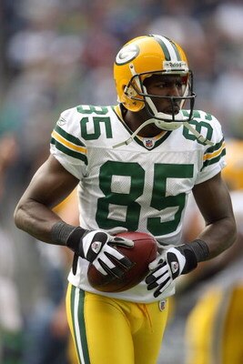 SEATTLE - OCTOBER 12:  Greg Jennings #85 of the Green Bay Packers looks on after scoring a touchdown during the game against the Seattle Seahawks on October 12, 2008 at Qwest Field in Seattle, Washington. The Packers defeated the Seahawks 27-17. (Photo by