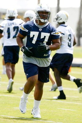 SAN DIEGO - MAY 03: Defensive tackle Rashaad Jackson #77 of the San Diego Chargers participates in a drill during minicamp at the Chargers training facility on May 3, 2009 in San Diego, California. (Photo by Kevin Terrell/Getty Images)