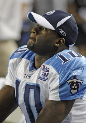 ATLANTA - AUGUST 22: Quarterback Vince Young #10 of the  Tennessee Titans watches play against the Atlanta Falcons at the Georgia Dome on August 22, 2008 in Atlanta, Georgia.  (Photo by Al Messerschmidt/Getty Images) 