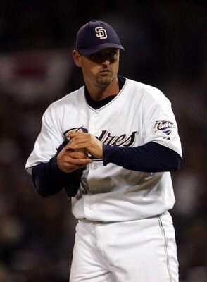 SAN DIEGO - OCTOBER 08:  Pitcher Trevor Hoffman #51 of the San Diego Padres on the mound against the St. Louis Cardinals during Game Three of the 2005 National League Division Series on October 8, 2005 at Petco Park in San Diego, California.  The Cardinal