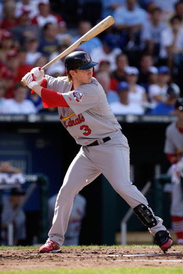 KANSAS CITY, MO - JUNE 20: Khalil Greene #3 of the St. Louis Cardinals bats against the Kansas City Royals during the game on June 20, 2009 at Kauffman Stadium in Kansas City, Missouri. (Photo by Jamie Squire/Getty Images)