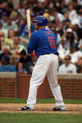 CHICAGO - JUNE 18:  Jake Fox #5 of the Chicago Cubs bats against the Chicago White Sox during the game on June 18, 2009 at Wrigley Field in Chicago, Illinois. (Photo by Jonathan Daniel/Getty Images)