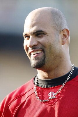 LOS ANGELES, CA - AUGUST 19:  Albert Pujols #5 of the St. Louis Cardinals watches batting practice prior to the game against the Los Angeles Dodgers at Dodger Stadium on August 19, 2009 in Los Angeles, California.  (Photo by Jeff Gross/Getty Images)