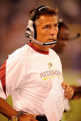 BALTIMORE, MD - AUGUST 13: Jim Zorn, head coach of the Washington Redskins, during a NFL preseason football game against the Baltimore Ravens on August 13, 2009 at M & T Bank Stadium in Baltimore, Maryland. (Photo by Mitchell Layton/Getty Images)