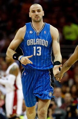 CLEVELAND - MAY 20: Marcin Gortat #13 of the Orlando Magic reacts after a play against the Cleveland Cavaliers in Game One of the Eastern Conference Finals during the 2009 Playoffs at Quicken Loans Arena on May 20, 2009 in Cleveland, Ohio. NOTE TO USER: U