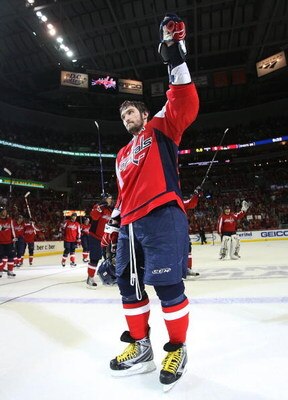 WASHINGTON - MAY 13: Alex Ovechkin #8 of the Washington Capitals leaves the ice following a 6-2 loss to the Pittsburgh Penguins in Game Seven of the Eastern Conference Semifinal  Round of the 2009 Stanley Cup Playoffs at Verizon Center on May 13, 2009 in 