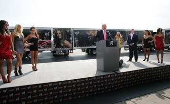 GREEN BAY, WI - JUNE 22:  Donald Trump attends a press conference about the WWE at the Austin Straubel International Airport on June 22, 2009 in Green Bay, Wisconsin.  (Photo by Mark A. Wallenfang/Getty Images)