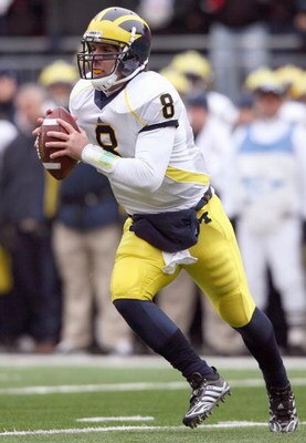 COLUMBUS, OH - NOVEMBER 22: Quarterback Nick Sheridan #8 of the Michigan Wolverines moves to pass the ball during the Big Ten Conference game against the Ohio State Buckeyes at Ohio Stadium on November 22, 2008 in Columbus, Ohio.  (Photo by Andy Lyons/Get