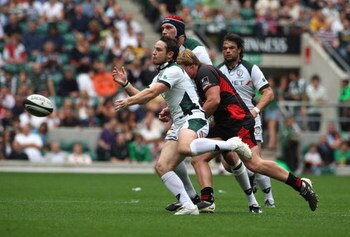 TWICKENHAM, ENGLAND - SEPTEMBER 05:  Ryan Lamb of London Irish passes the ball during the Guinness Premiership match between Saracens and London Irish at Twickenham Stadium on September 5, 2009 in Twickenham, England.  (Photo by David Rogers/Getty Images)