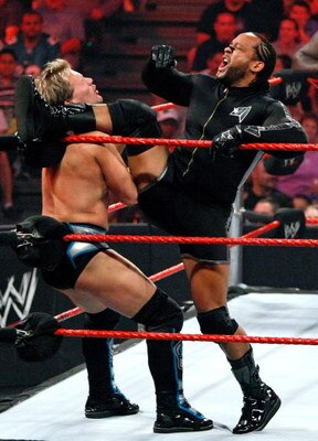 LAS VEGAS - AUGUST 24:  Wrestlers Chris Jericho (L) and MVP compete during the WWE Monday Night Raw show at the Thomas & Mack Center August 24, 2009 in Las Vegas, Nevada.  (Photo by Ethan Miller/Getty Images)